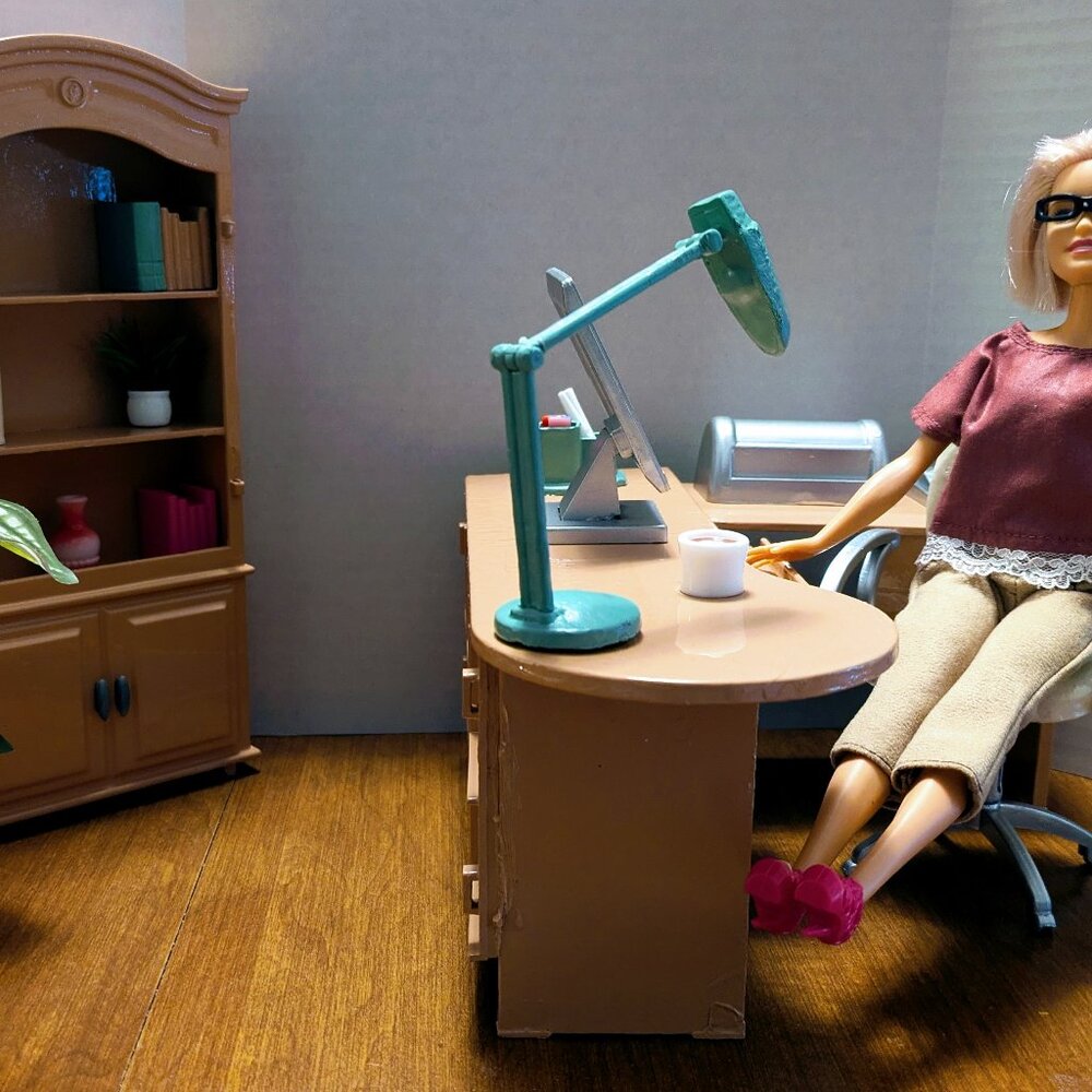 OOAK Barbie Size Office Set, Doll & Accessories